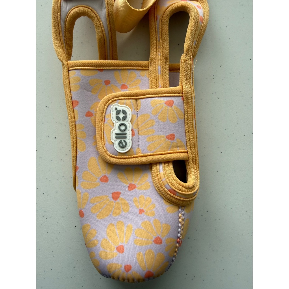 Ello‎ Neoprene Carrier Sling Water Bottle Yellow Floral Strap Pouch 24OZ